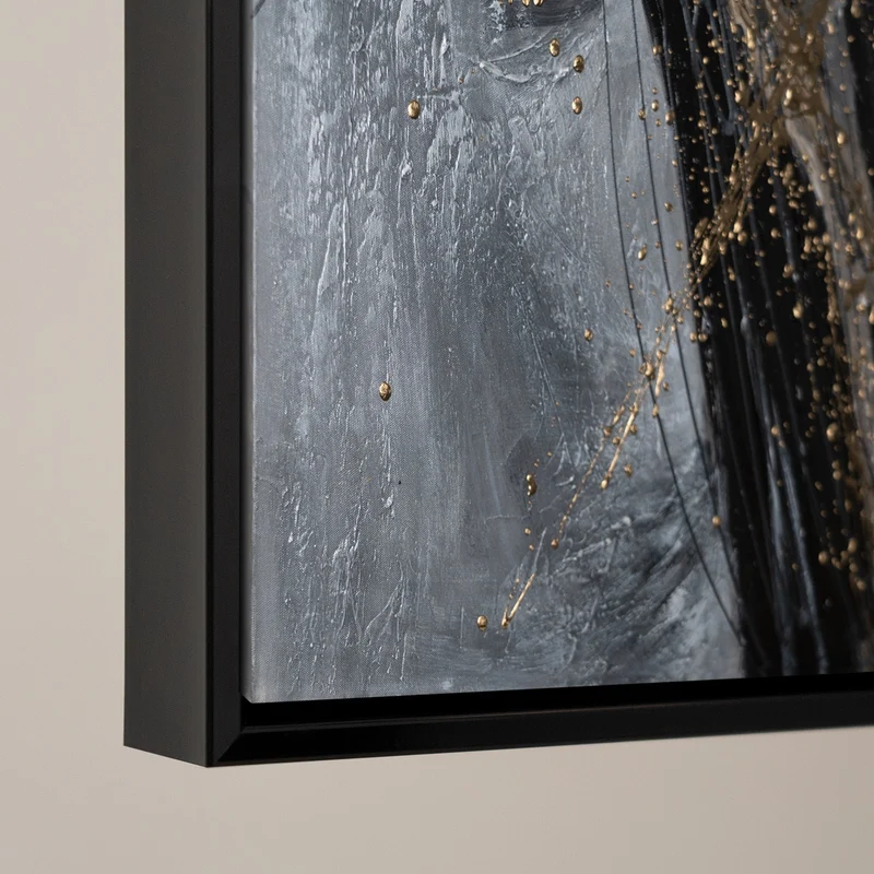 Abstrakte Leinwandkunst mit goldenen Akzenten mit Rahmen Goldener Strich