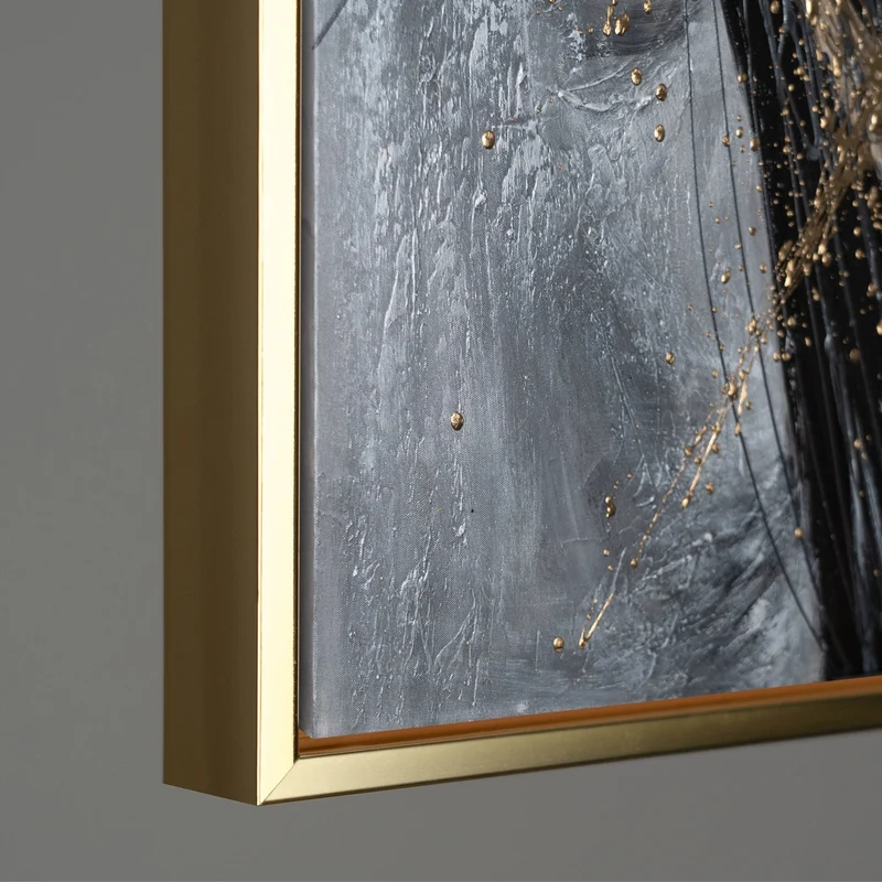 Abstrakte Leinwandkunst mit goldenen Akzenten mit Rahmen Goldener Strich