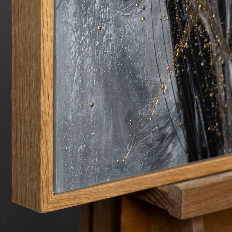 Abstrakte Leinwandkunst mit goldenen Akzenten mit Rahmen Goldener Strich