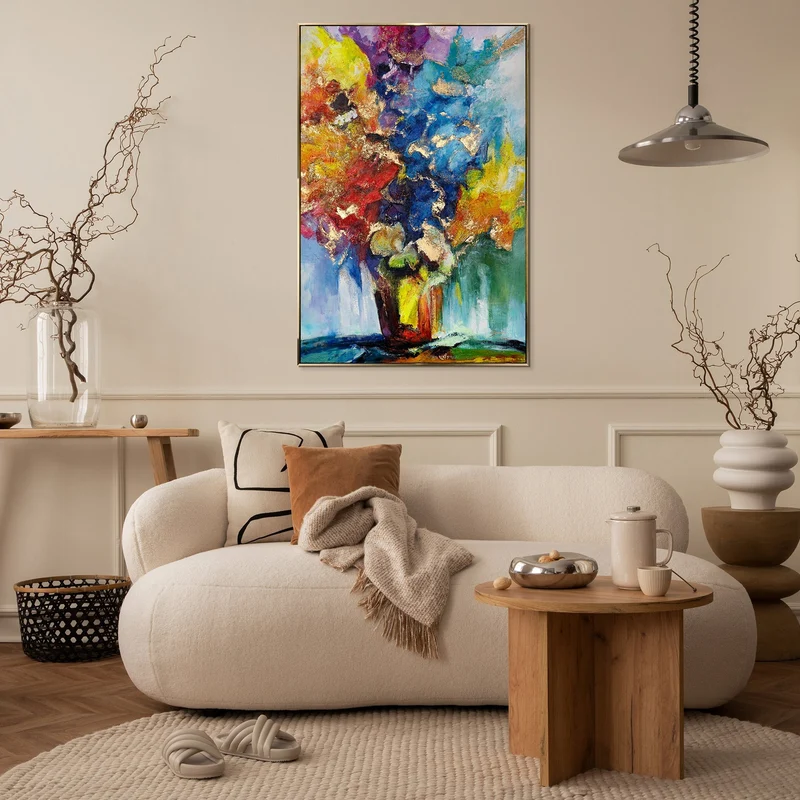 Abstrakte Bilder "Lebhafter Blumenstrauß" mit Rahmen wohnzimmer bilder
