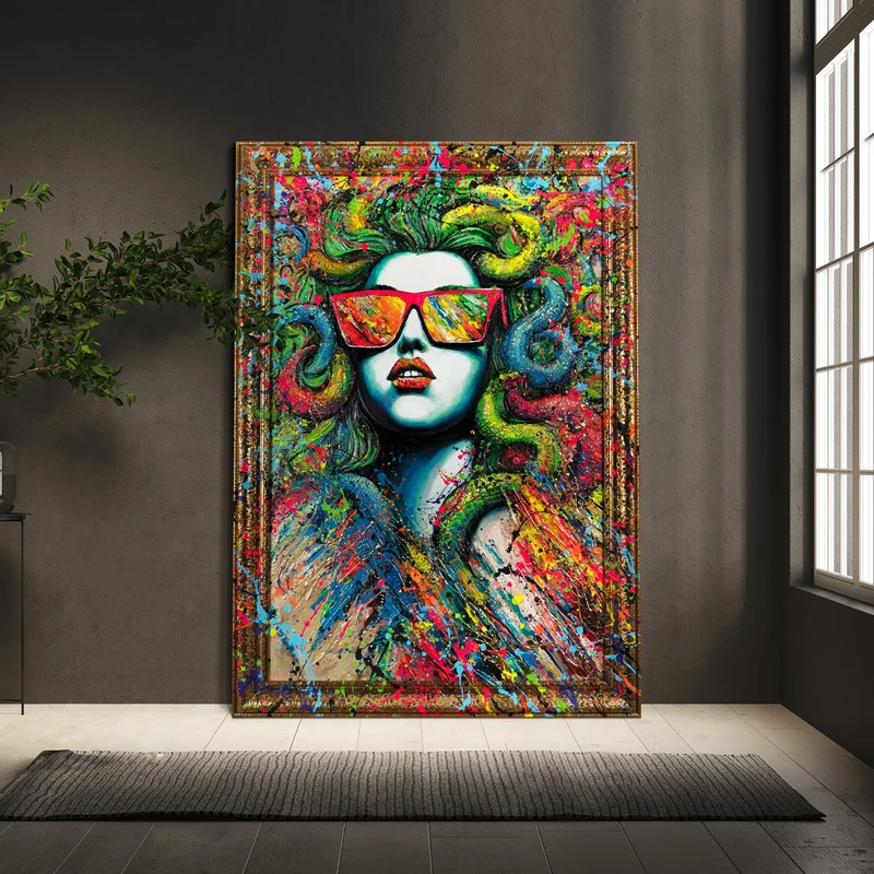 Abstract moderne Handgemalte bilder auf Leinwand mit Rahmen "Der Mythos Neon"