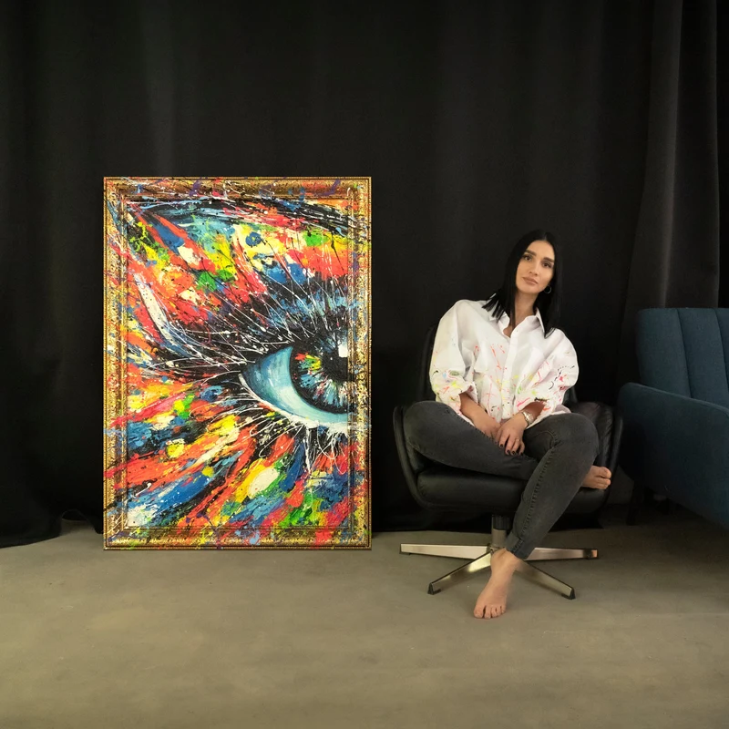 Abstrakte kunst Gemälde mit Rahmen "Die Energie des Blicks"