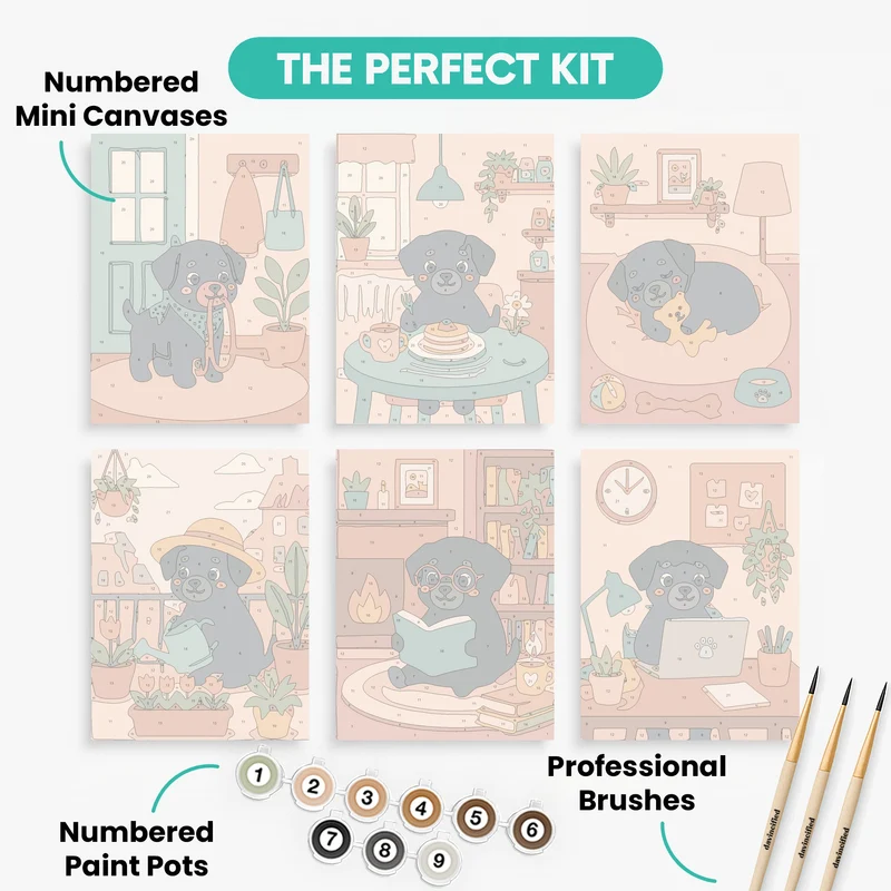 Cozy Rottweiler Puppy Days - Mini Paint by Numbers Set