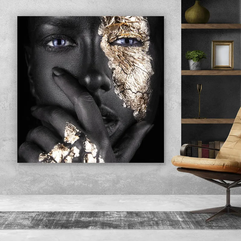 Aluminiumbild Frau mit Gold Make-Up Quadrat