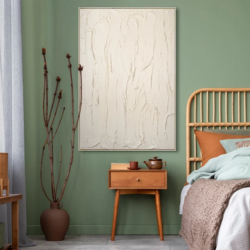 Beige Abstraktes Acryl-Leinwandbild mit Rahmen - Sanfte Berührung