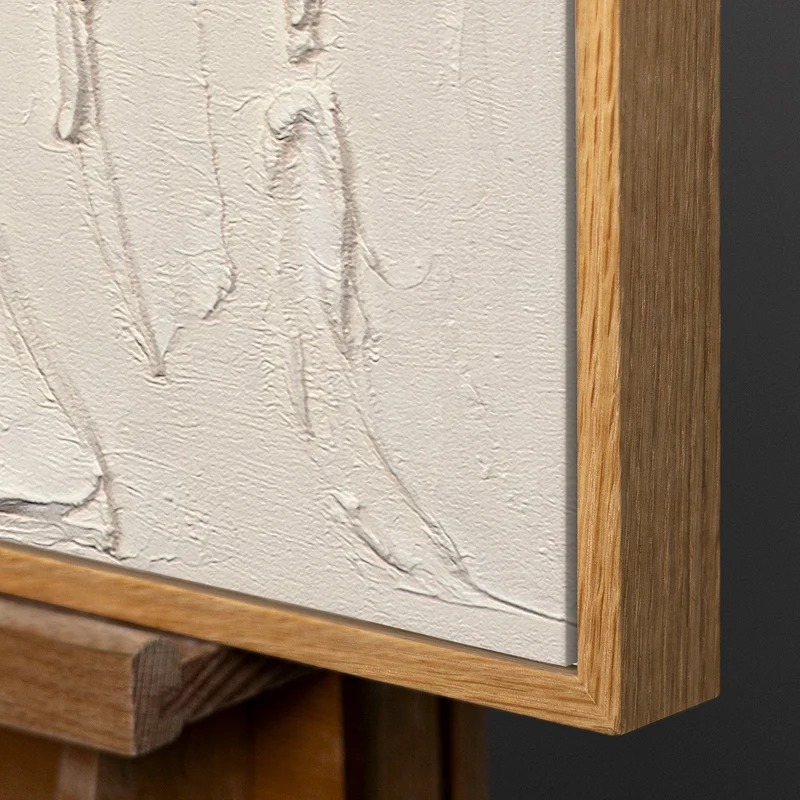 Beige Abstraktes Acryl-Leinwandbild mit Rahmen - Sanfte Berührung