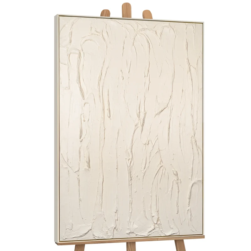 Beige Abstraktes Acryl-Leinwandbild mit Rahmen - Sanfte Berührung