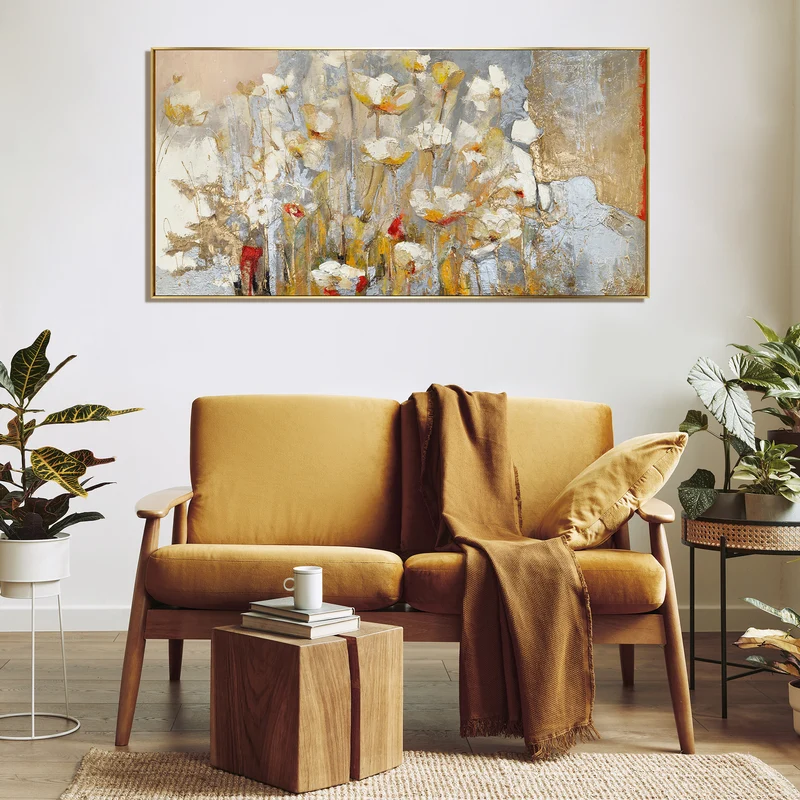 Blumen Gemälde mit Goldakzenten Frühlingsduft – Handgemalt auf Leinwand mit Rahmen