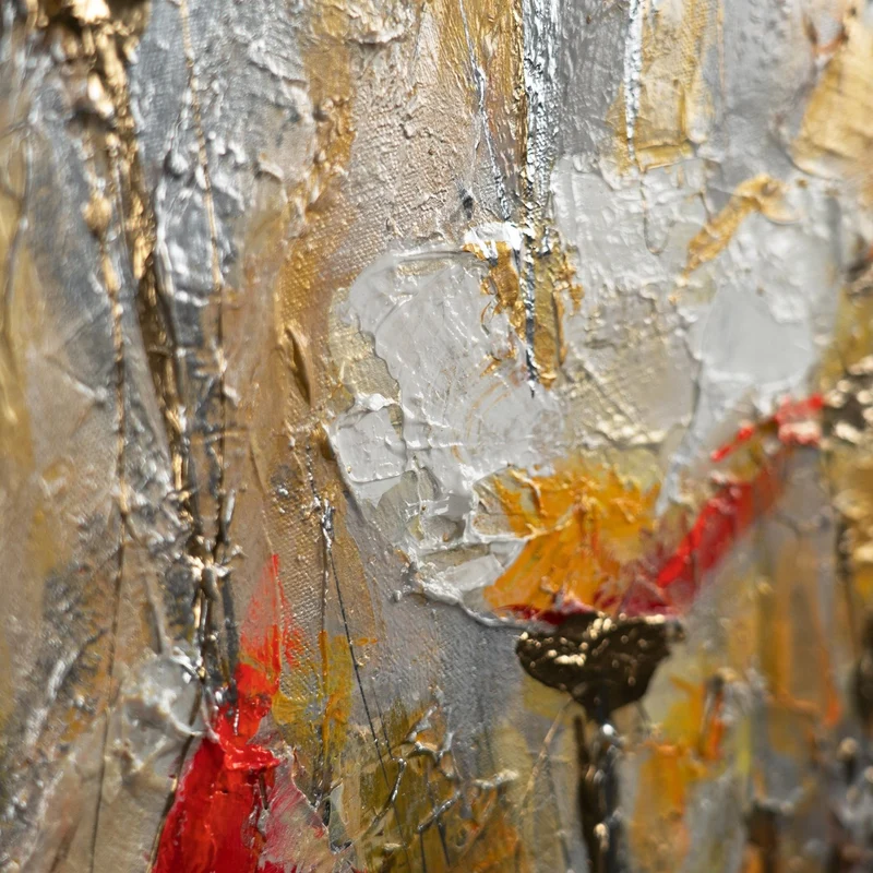 Blumen Gemälde mit Goldakzenten Frühlingsduft – Handgemalt auf Leinwand mit Rahmen