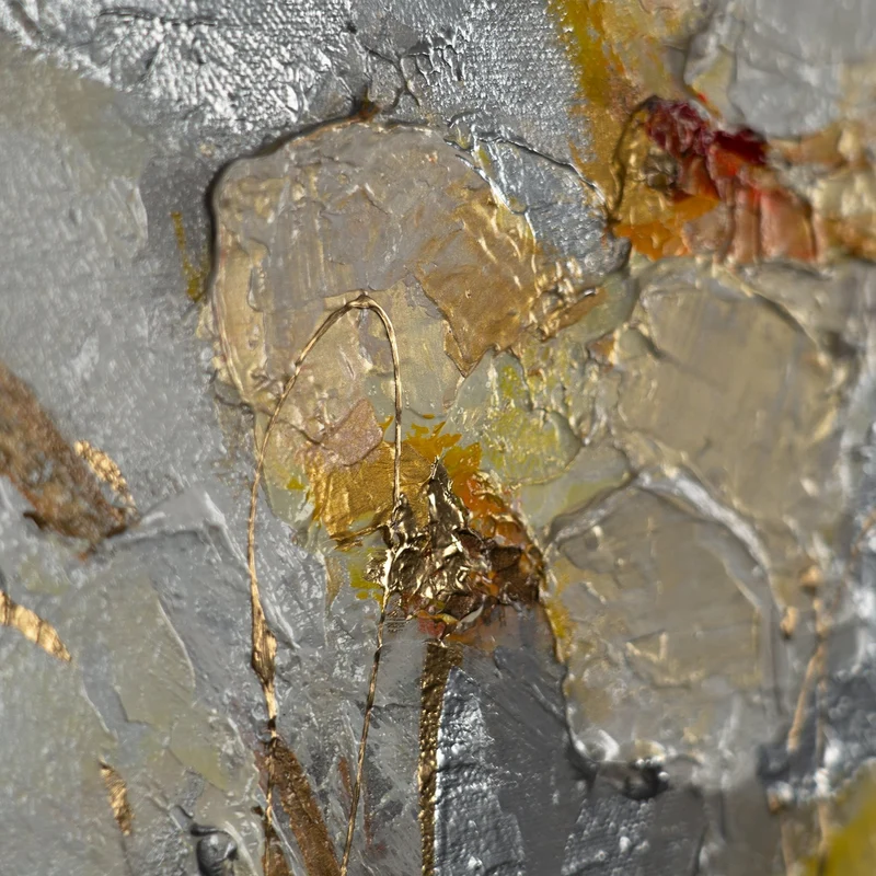 Blumen Gemälde mit Goldakzenten Frühlingsduft – Handgemalt auf Leinwand mit Rahmen