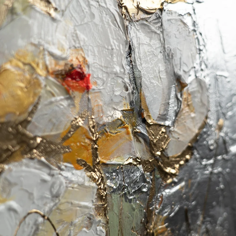 Blumen Gemälde mit Goldakzenten Frühlingsduft – Handgemalt auf Leinwand mit Rahmen