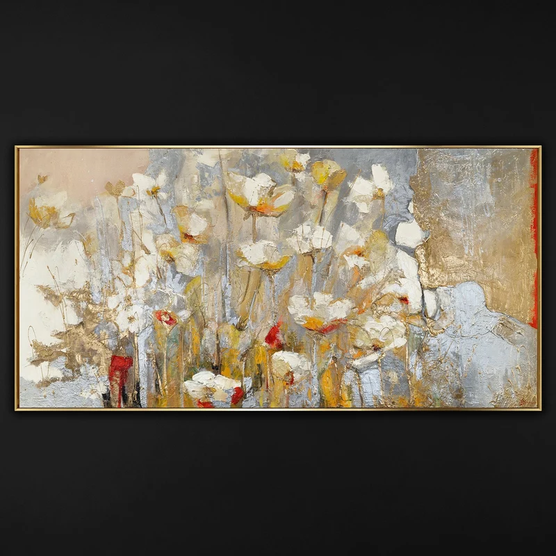 Blumen Gemälde mit Goldakzenten Frühlingsduft – Handgemalt auf Leinwand mit Rahmen