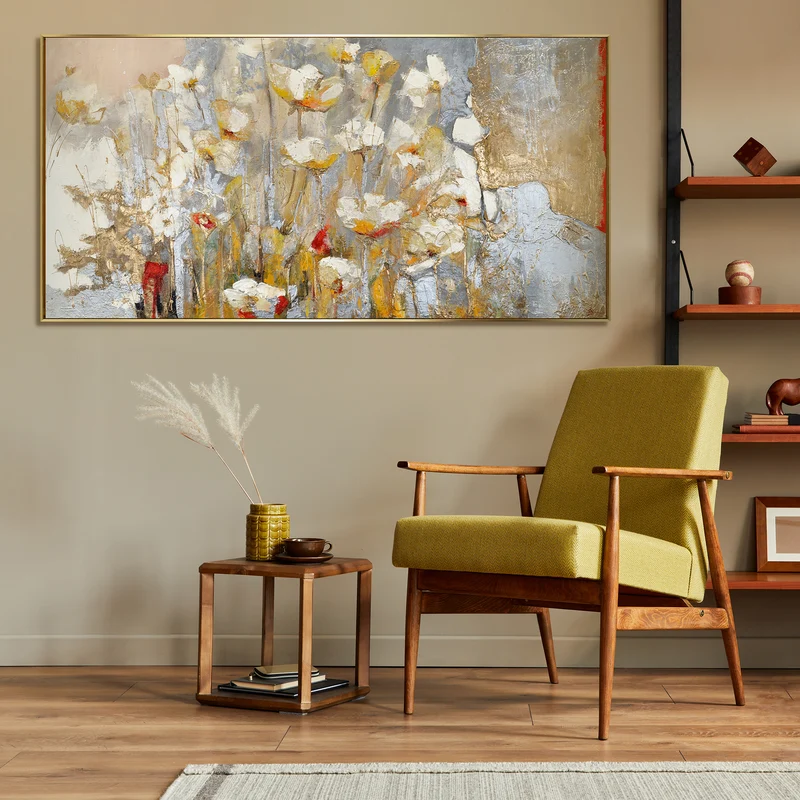 Blumen Gemälde mit Goldakzenten Frühlingsduft – Handgemalt auf Leinwand mit Rahmen