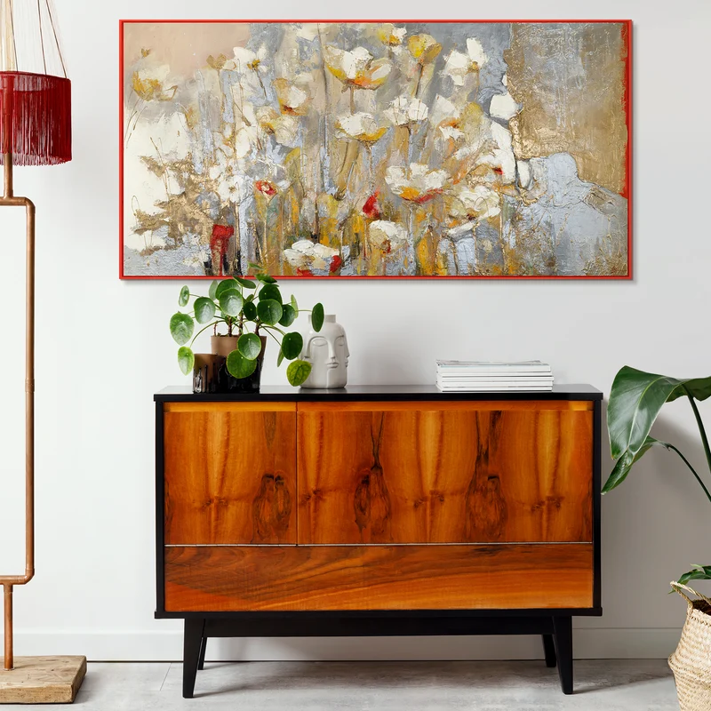 Blumen Gemälde mit Goldakzenten Frühlingsduft – Handgemalt auf Leinwand mit Rahmen