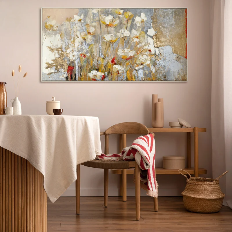 Blumen Gemälde mit Goldakzenten Frühlingsduft – Handgemalt auf Leinwand mit Rahmen