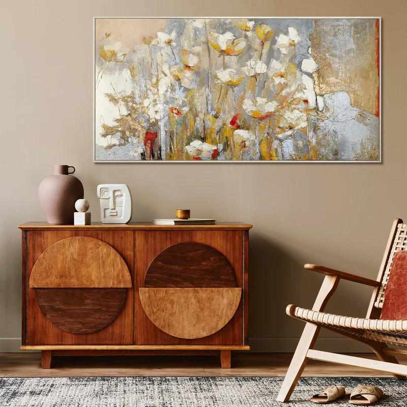 Blumen Gemälde mit Goldakzenten Frühlingsduft – Handgemalt auf Leinwand mit Rahmen