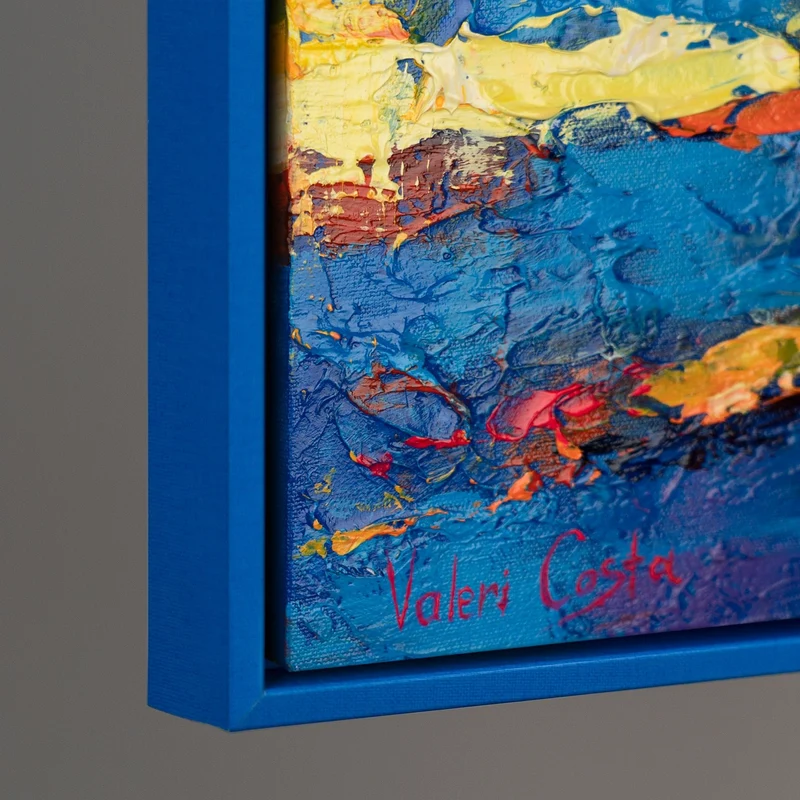 Abstraktes Acrylbild auf Leinwand – Handgemaltes Segelboote bei Sonnenuntergang mit Rahmen Meer Mirage