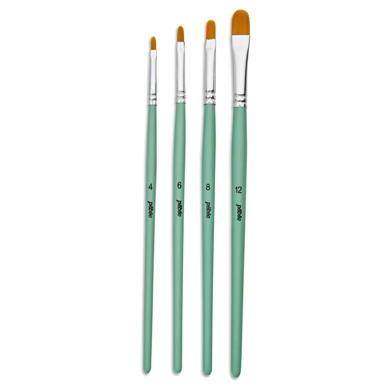 Pebeo - Acrylic Brush set - 4x Short Handle Synthetic Filbert Golden Taklon