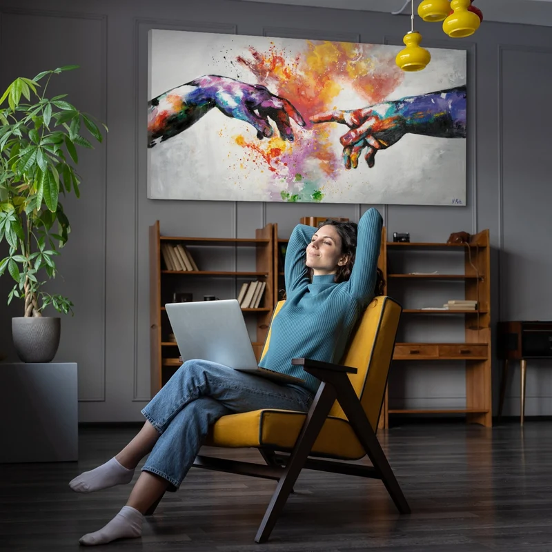 Moderne Abstrakte Kunst: Handgemalte Bilder auf Leinwand "Galaktisch"