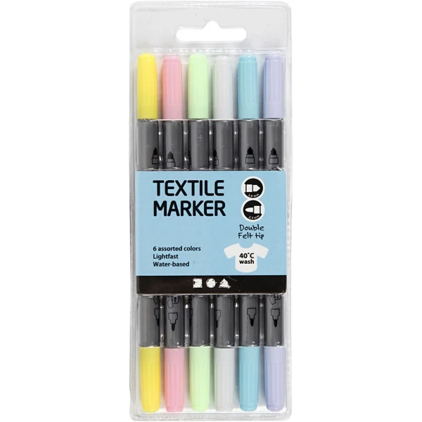 Create Craft - Fabric Markers 6 Pack 2.3+3.6 mm line - Pastel