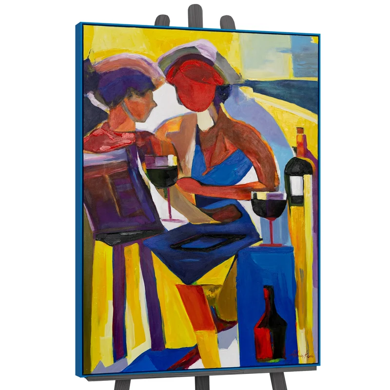 Gemälde handgemalt mit Rahmen "Farbenfroher Abend" in leuchtenden Farben