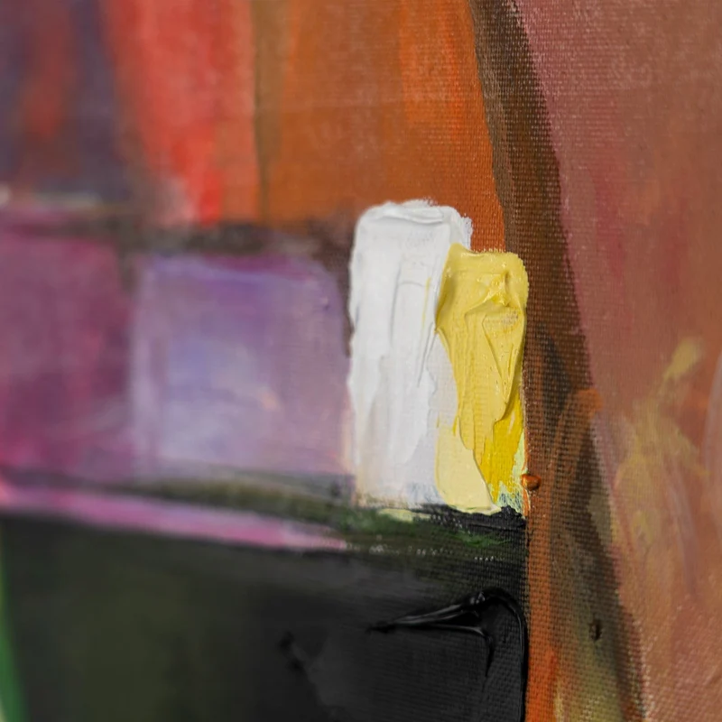 Gemälde handgemalt mit Rahmen "Farbenfroher Abend" in leuchtenden Farben