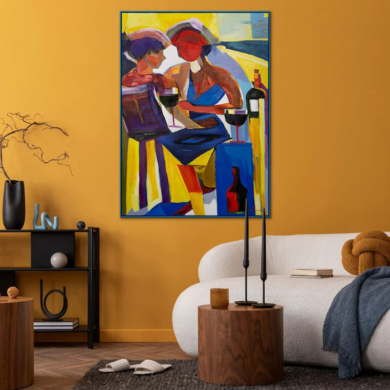 Gemälde handgemalt mit Rahmen "Farbenfroher Abend" in leuchtenden Farben