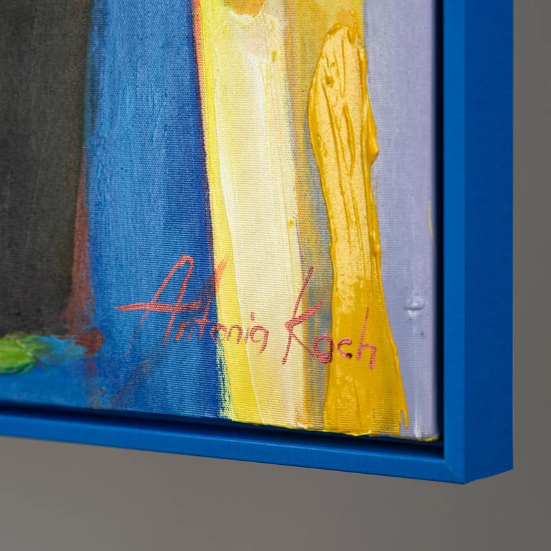 Gemälde handgemalt mit Rahmen "Farbenfroher Abend" in leuchtenden Farben