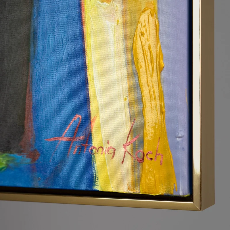 Gemälde handgemalt mit Rahmen "Farbenfroher Abend" in leuchtenden Farben