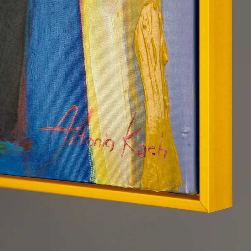 Gemälde handgemalt mit Rahmen "Farbenfroher Abend" in leuchtenden Farben