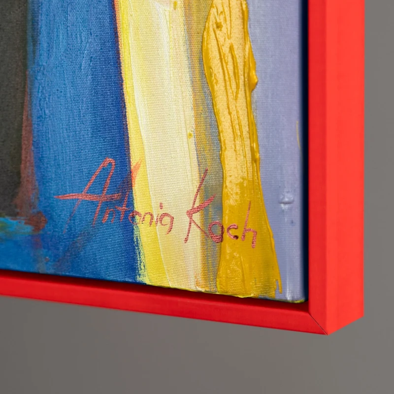 Gemälde handgemalt mit Rahmen "Farbenfroher Abend" in leuchtenden Farben
