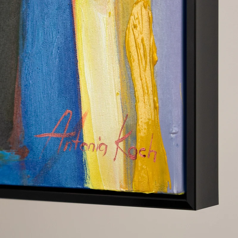 Gemälde handgemalt mit Rahmen "Farbenfroher Abend" in leuchtenden Farben