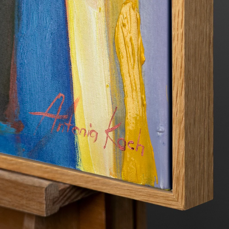 Gemälde handgemalt mit Rahmen "Farbenfroher Abend" in leuchtenden Farben