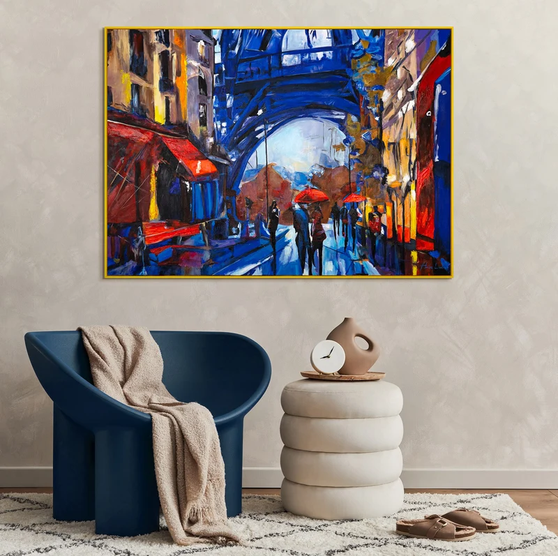 Gemälde Wohnzimmer mit Rahmen "Straßen von Paris" abstrakte Bilder auf Leinwand