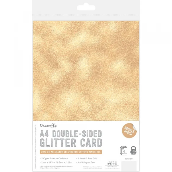 Dovecraft - Glitter Card Rose Gold - A4 Double Sided Sheets - 6 Sheets