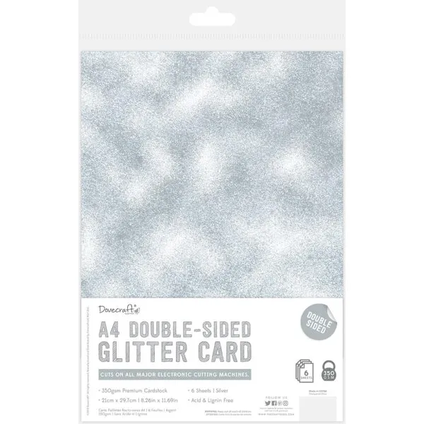 Dovecraft - Glitter Card Silver - A4 Double Sided Sheets - 6 Sheets