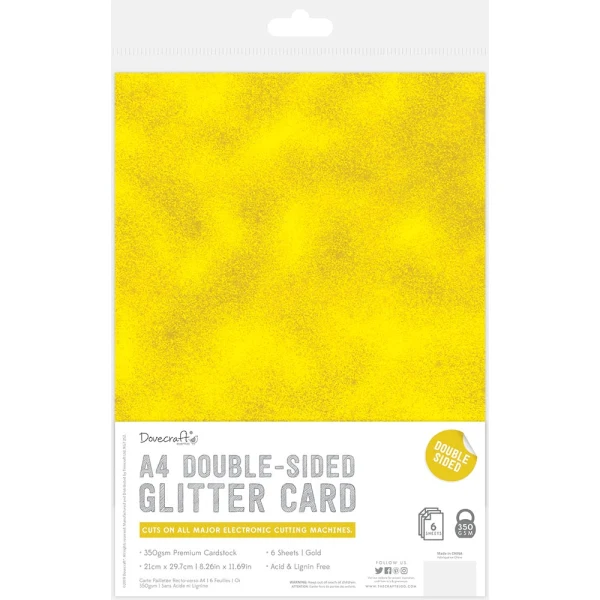 Dovecraft - Glitter Card Gold - A4 Double Sided Sheets - 6 Sheets