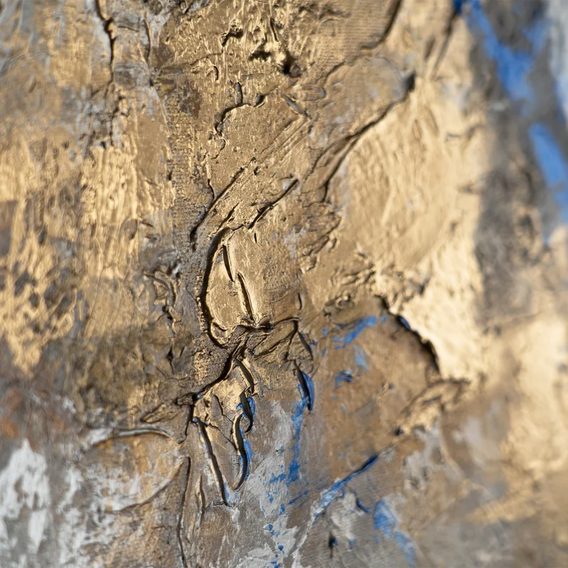 Handgemaltes Acrylbild mit Rahmen Goldener Kontrast Abstrakte Kunst mit Goldakzenten
