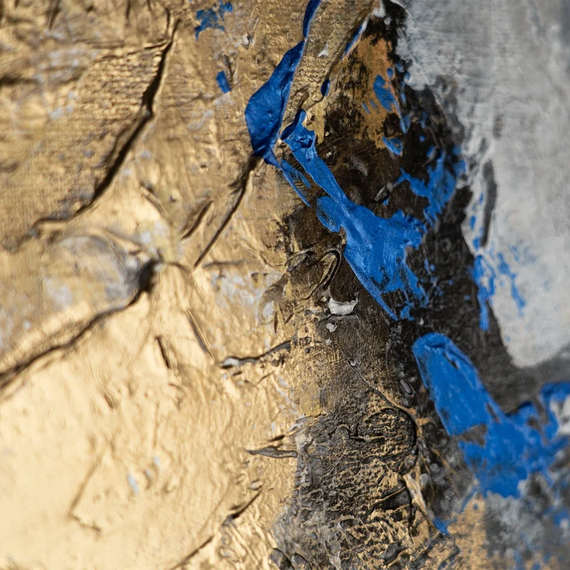 Handgemaltes Acrylbild mit Rahmen Goldener Kontrast Abstrakte Kunst mit Goldakzenten