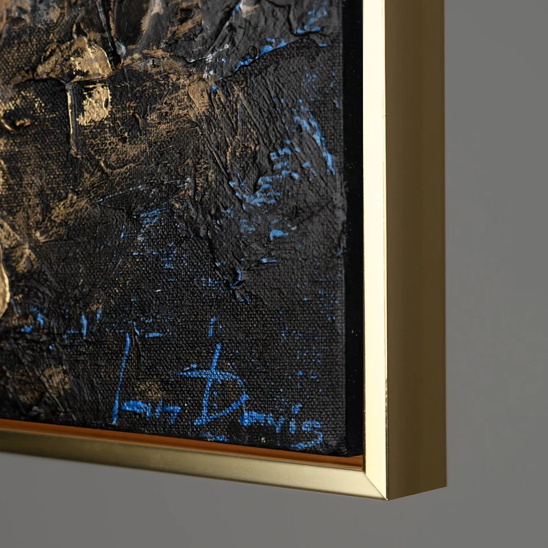 Handgemaltes Acrylbild mit Rahmen Goldener Kontrast Abstrakte Kunst mit Goldakzenten
