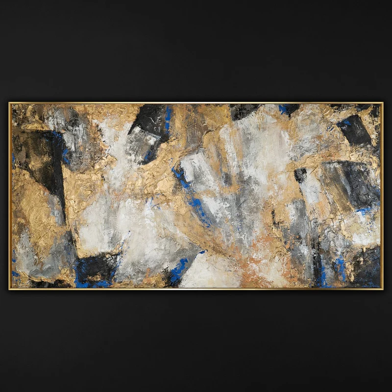Handgemaltes Acrylbild mit Rahmen Goldener Kontrast Abstrakte Kunst mit Goldakzenten