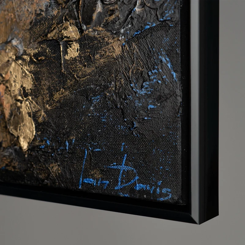 Handgemaltes Acrylbild mit Rahmen Goldener Kontrast Abstrakte Kunst mit Goldakzenten