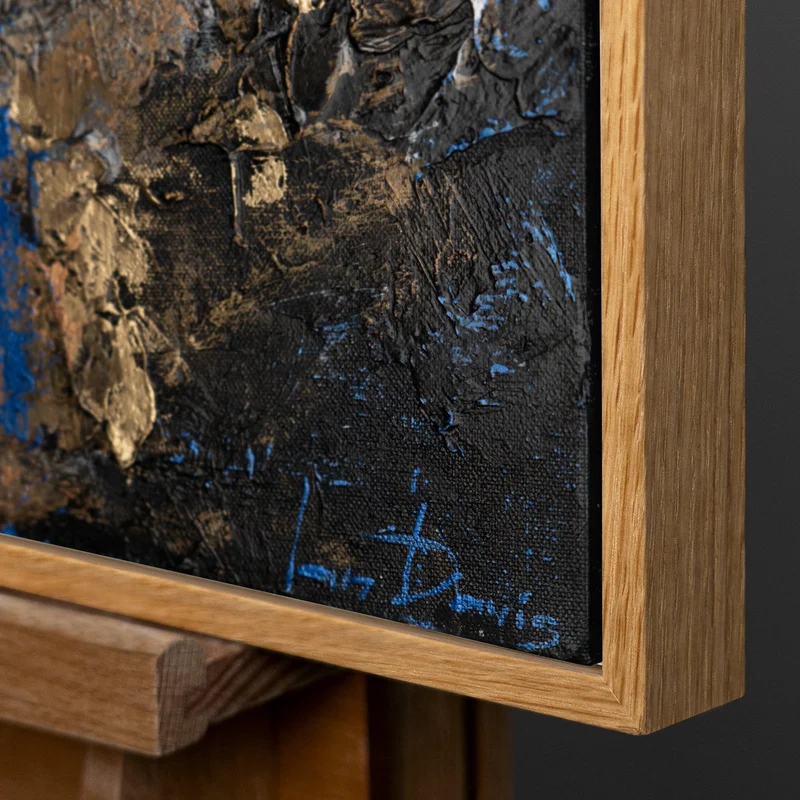 Handgemaltes Acrylbild mit Rahmen Goldener Kontrast Abstrakte Kunst mit Goldakzenten