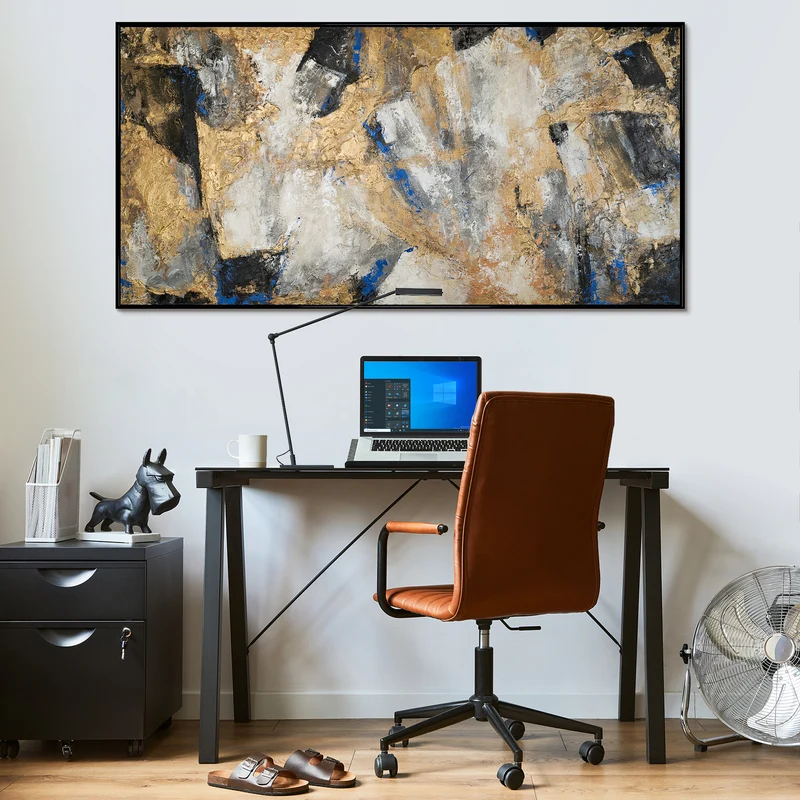 Handgemaltes Acrylbild mit Rahmen Goldener Kontrast Abstrakte Kunst mit Goldakzenten