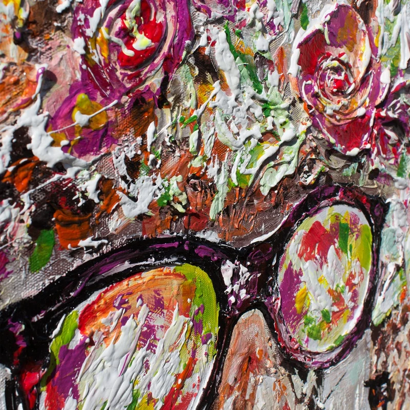Acrylbilder Tiere – Moderne Kunstwerke auf Leinwand, Handgemalte Giraffen mit Blumenkränzen