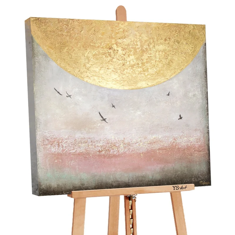 Abstrakte Kunst Gemälde – Handgemaltes Leinwandbild mit Goldakzent