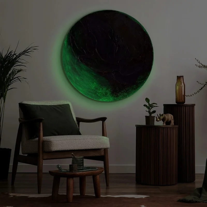 Rundes Leuchtendes Acryl Gemälde "Uranus" Wanddeko Wohnzimmer