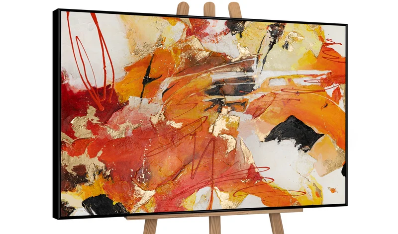 Moderne Kunst Bilder "Orangene Explosion" Acrylbild auf Leinwand mit Rahmen