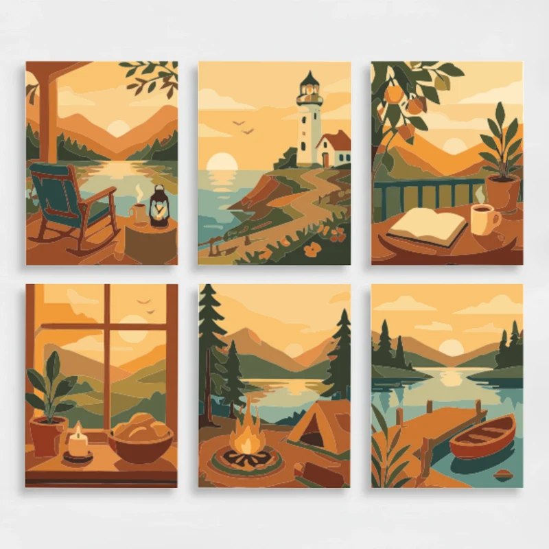 Cozy Sunset Retreats - Mini Paint by Numbers Set