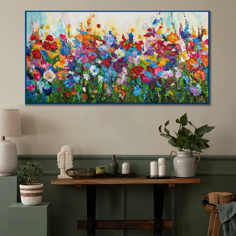 Moderne Gemälde "Blumige Farben" mit Rahmen Bilder Wohnzimmer